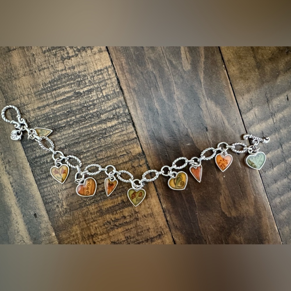 Brighton Silver Heart Charm Bracelet with Enamel Hearts